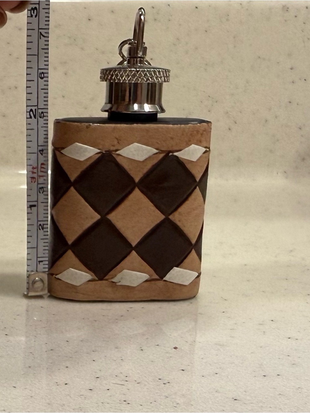 Leather Diamond-Pattern Hip Flask - Tan & Dark Brown